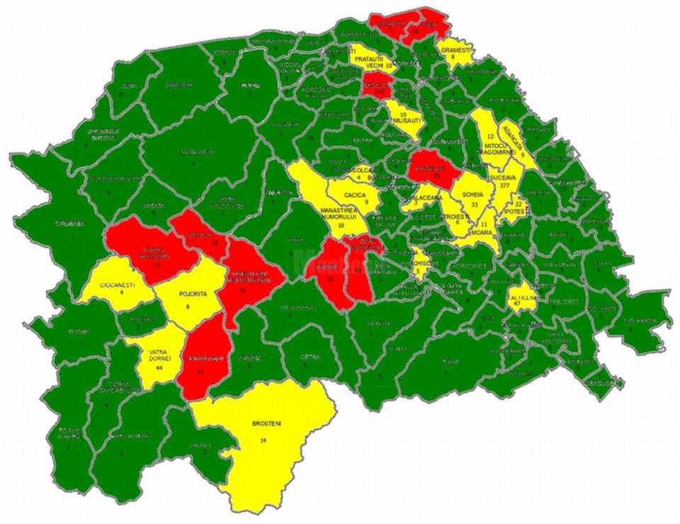Distribuția cazurilor Covid în județul Suceava