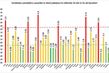Incidența cumulată a cazurilor de Covid în ultimele 14 zile