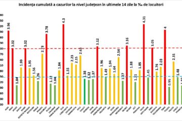 Incidența cumulată a cazurilor de Covid în ultimele 14 zile