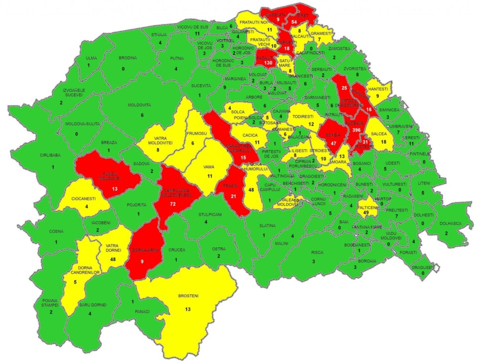 Numărul de cazuri active din fiecare localitate din județ