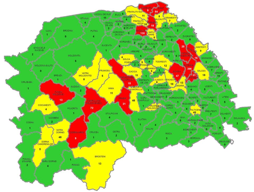 Numărul de cazuri active din fiecare localitate din județ Numărul de cazuri active din fiecare localitate din județ