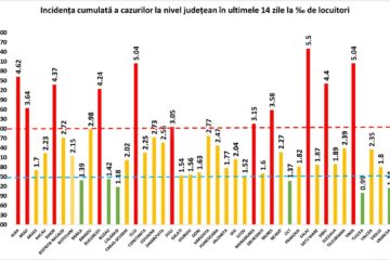 Incidența cumulată a cazurilor de Covid în ultimele 14 zile