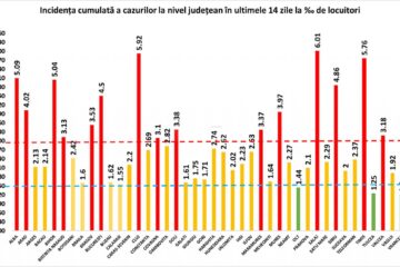 Incidența cazurilor de Covid în ultimele 14 zile