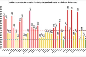 Incidența cumulată a cazurilor de Covid în ultimele 14 zile