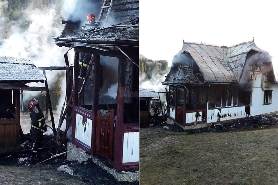 O casă și mai multe anexe gospodărești s-au făcut scrum la Izvoarele Sucevei