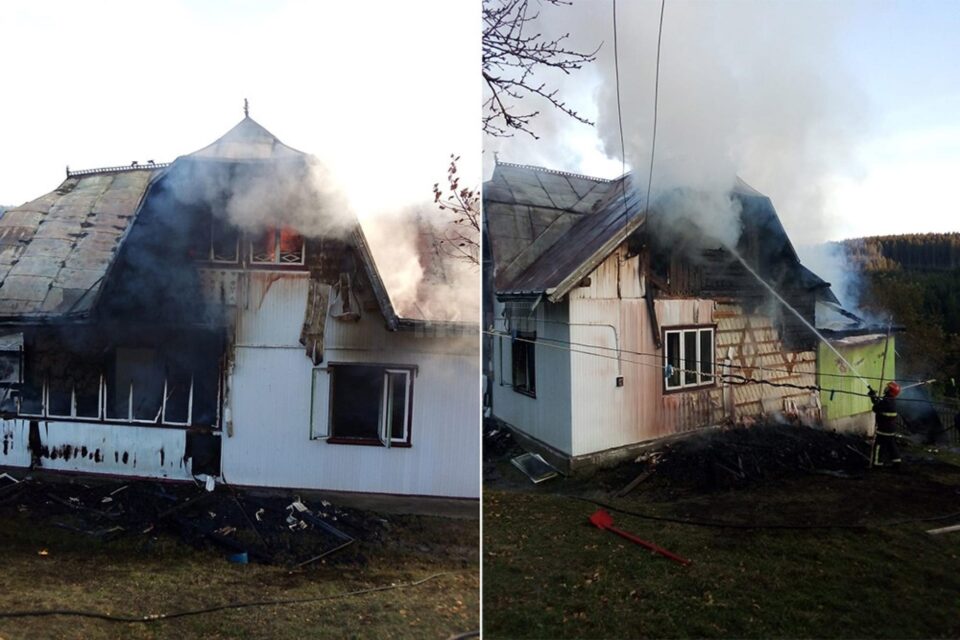 O casă și mai multe anexe gospodărești s-au făcut scrum la Izvoarele Sucevei