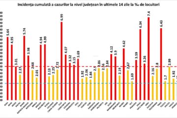 Incidența cumulată a cazurilor de Covid în ultimele 14 zile