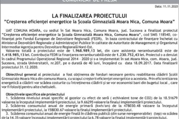 ”Creșterea eficienței energetice la Școala Gimnazială Moara Nica, Comuna Moara”