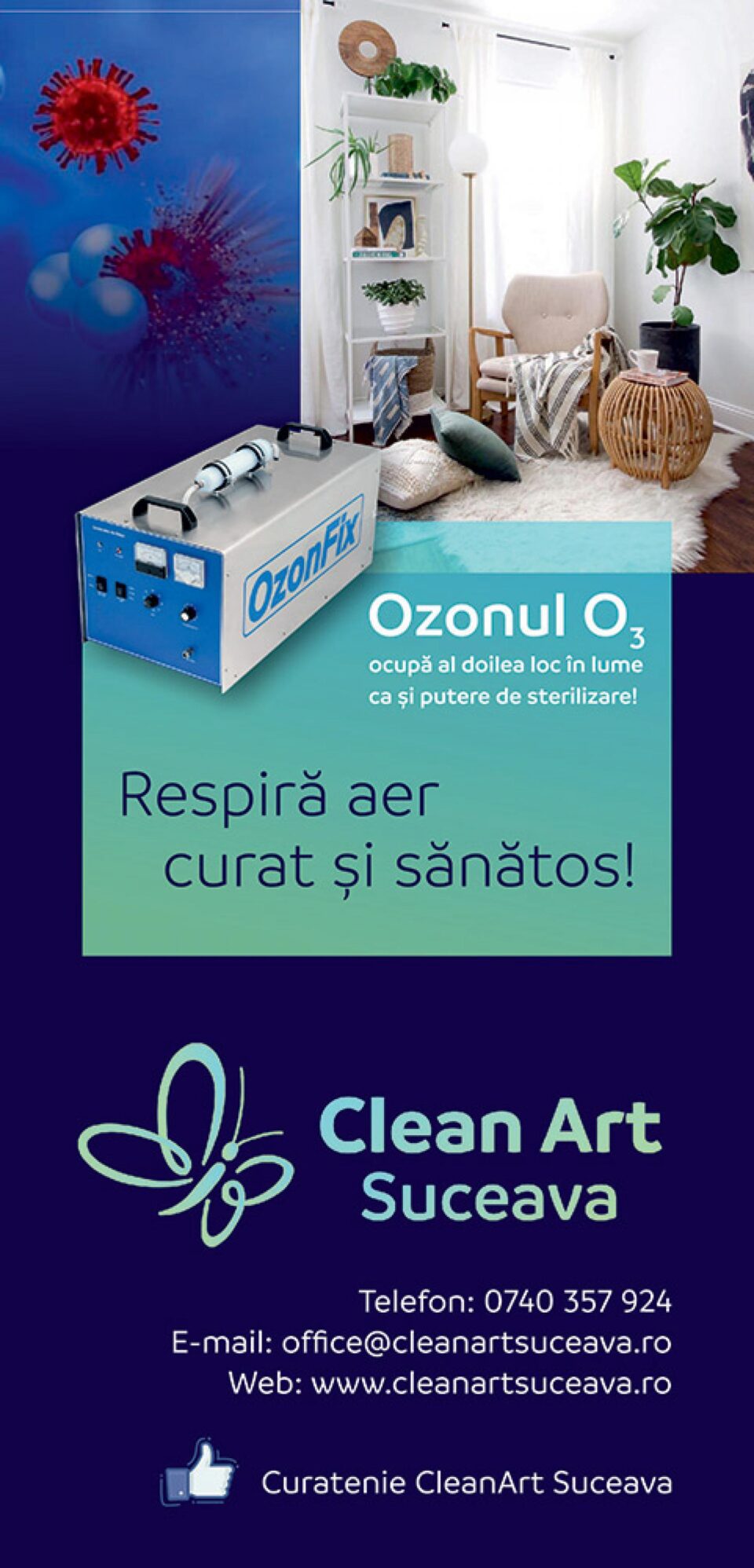 Viruși, bacterii, mucegai și ciuperci, distruse prin ozonizare într-un procedeu oferit de CleanArt Suceava