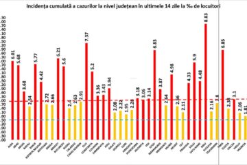 Incidența cazurilor de COVID-19 la nivel județean în data de 16 noiembrie 2020
