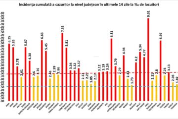 Incidența cumulată a cazurilor de Covid în ultimele 14 zile