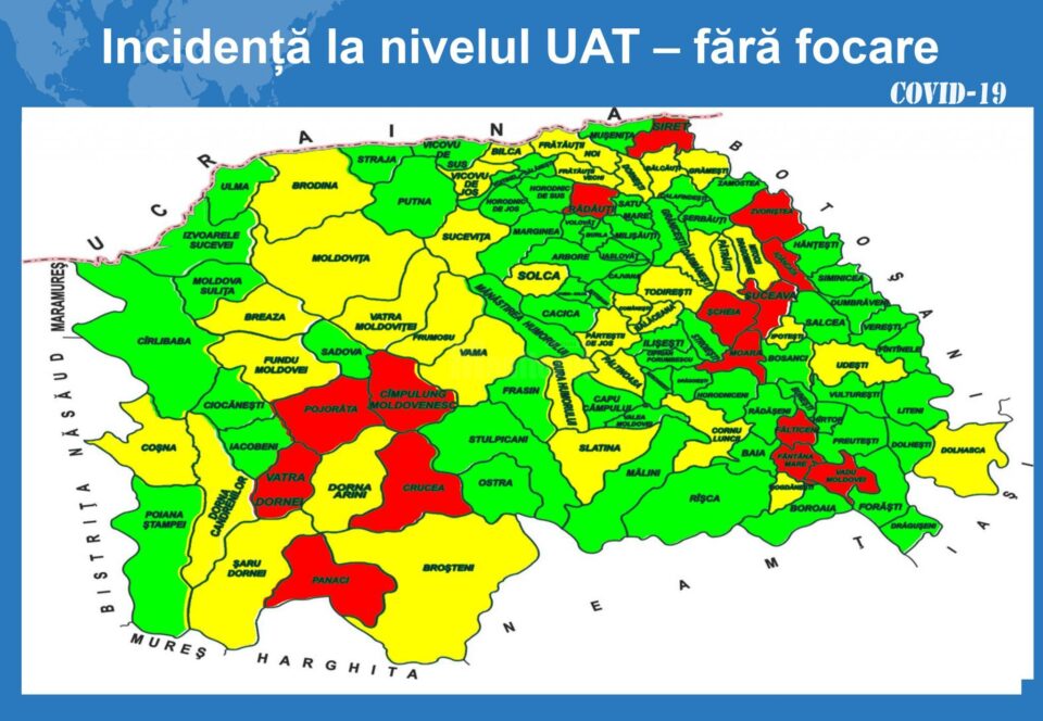 Incidența cazurilor de Covid-10 în fiecare localitate din județul Suceava