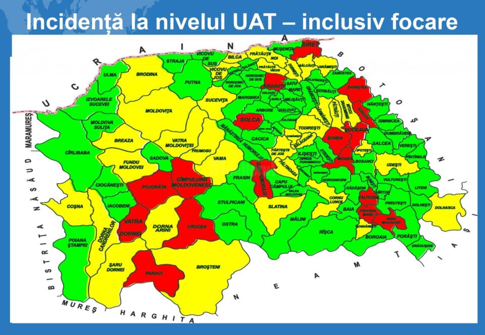 Incidența cazurilor de Covid-10 în fiecare localitate din județul Suceava