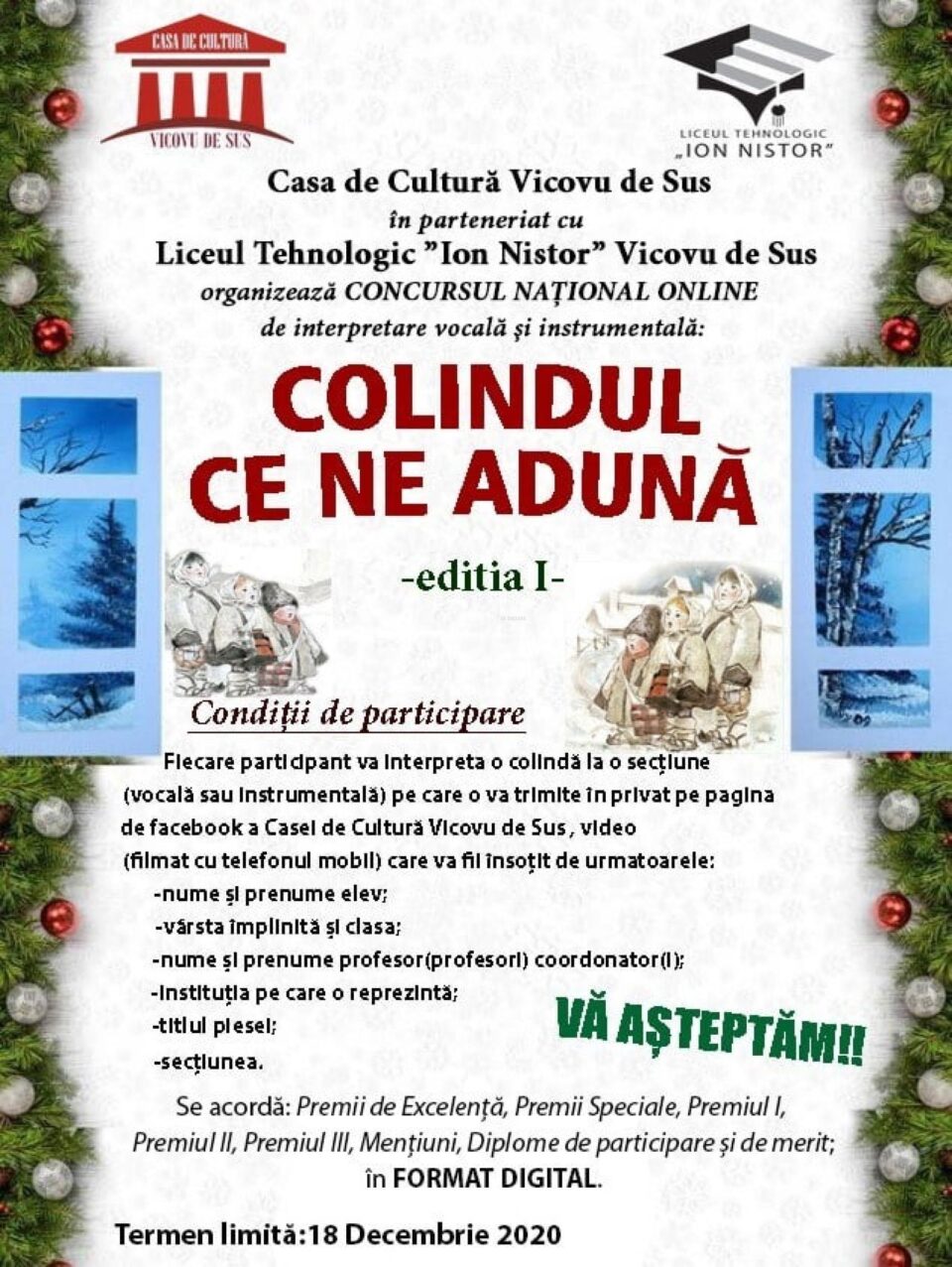 Concursul național online de interpretare vocală și instrumentală „Colindul ce ne adună”, ediția I