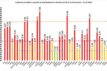 Incidența cumulată a cazurilor de Covid în ultimele 14 zile