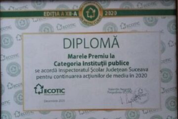 IȘJ Suceava a obținut „Marele Premiu pentru un Mediu Curat”, ediția 2020, din partea Asociația ECOTIC