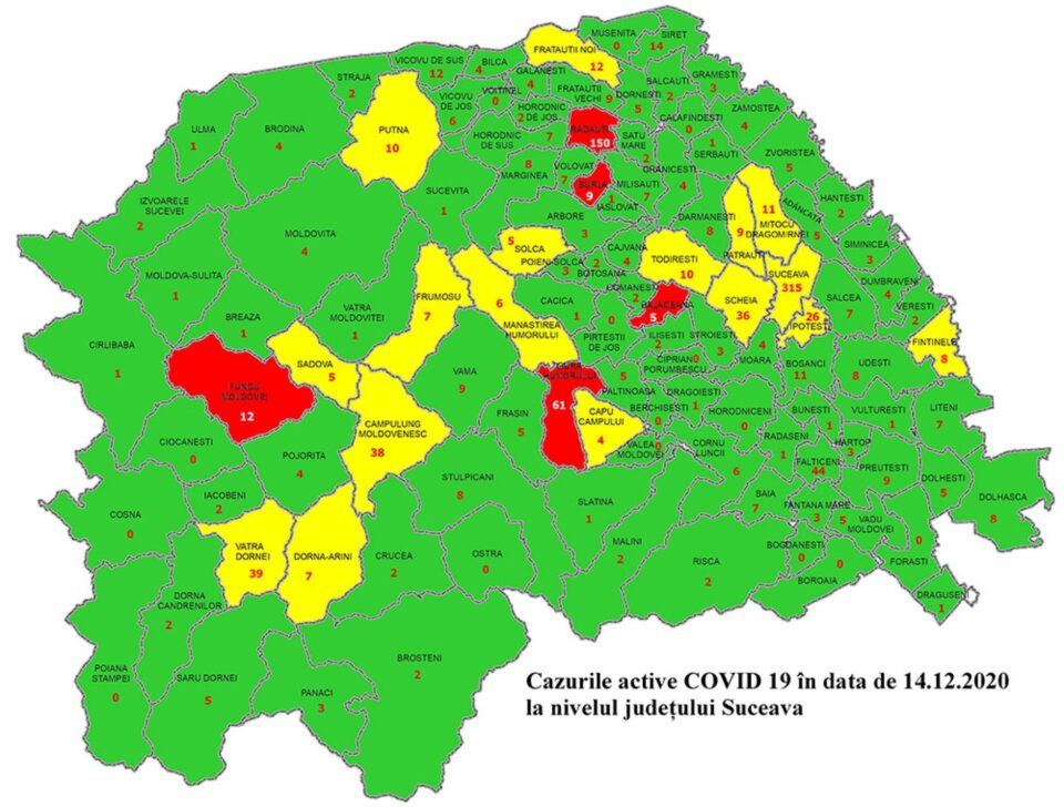 Cazurile active de Covid 19 în data de 14 decembrie la nivelul judetului Suceava