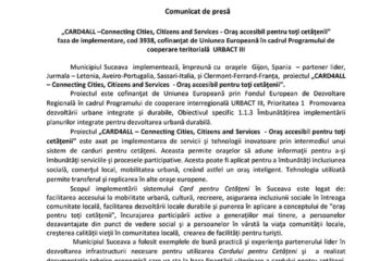 „CARD4ALL –Connecting Cities, Citizens and Services - Oraș accesibil pentru toți cetățenii” faza de implementare, cod 3938, cofinanțat de Uniunea Europeană în cadrul Programului de cooperare teritorială URBACT III