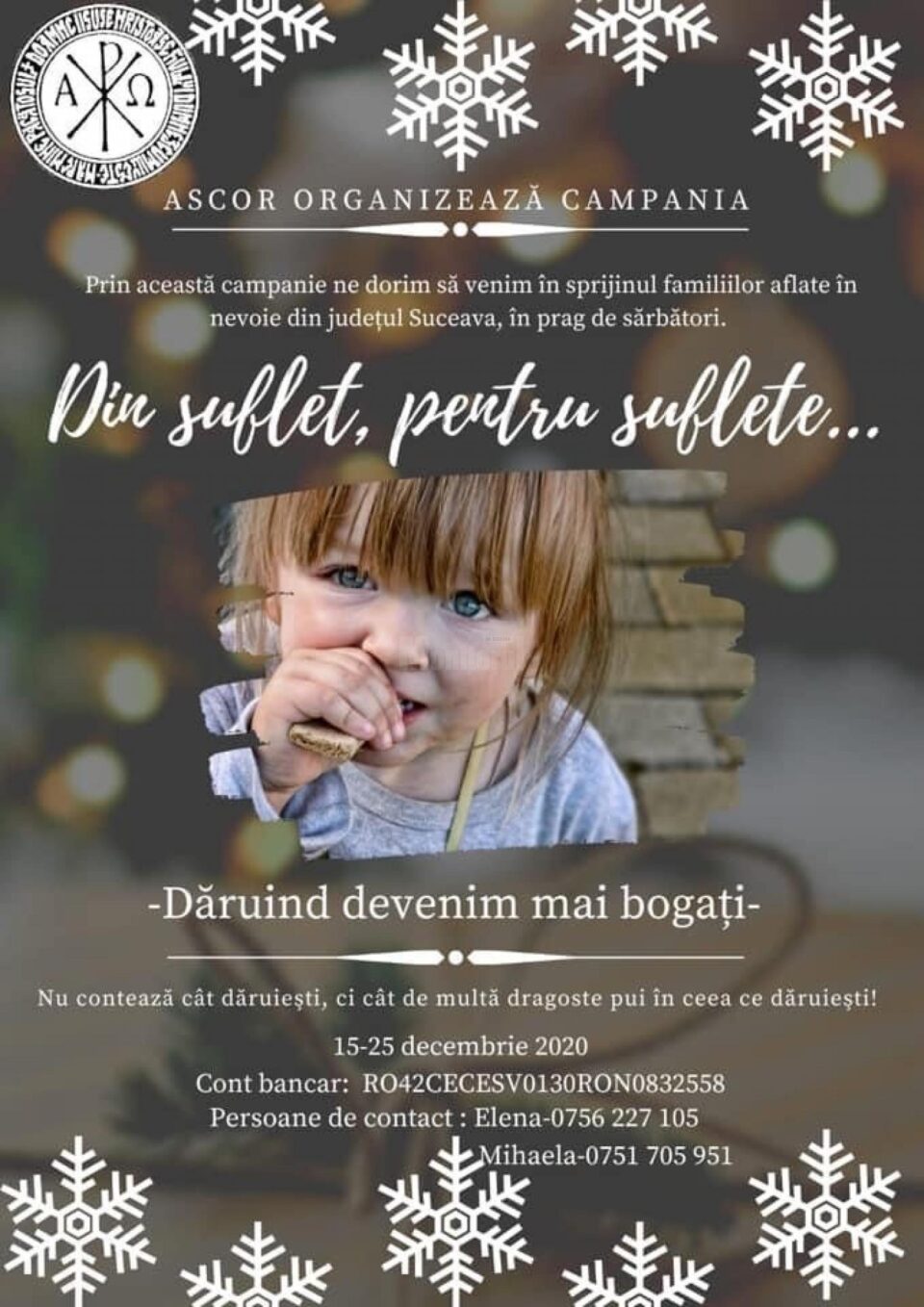 Campania „Din suflet, pentru suflete...”, lansată de ASCOR Suceava