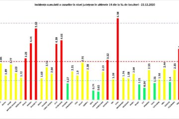 Incidența cumulată a cazurilor de Covid în ultimele 14 zile