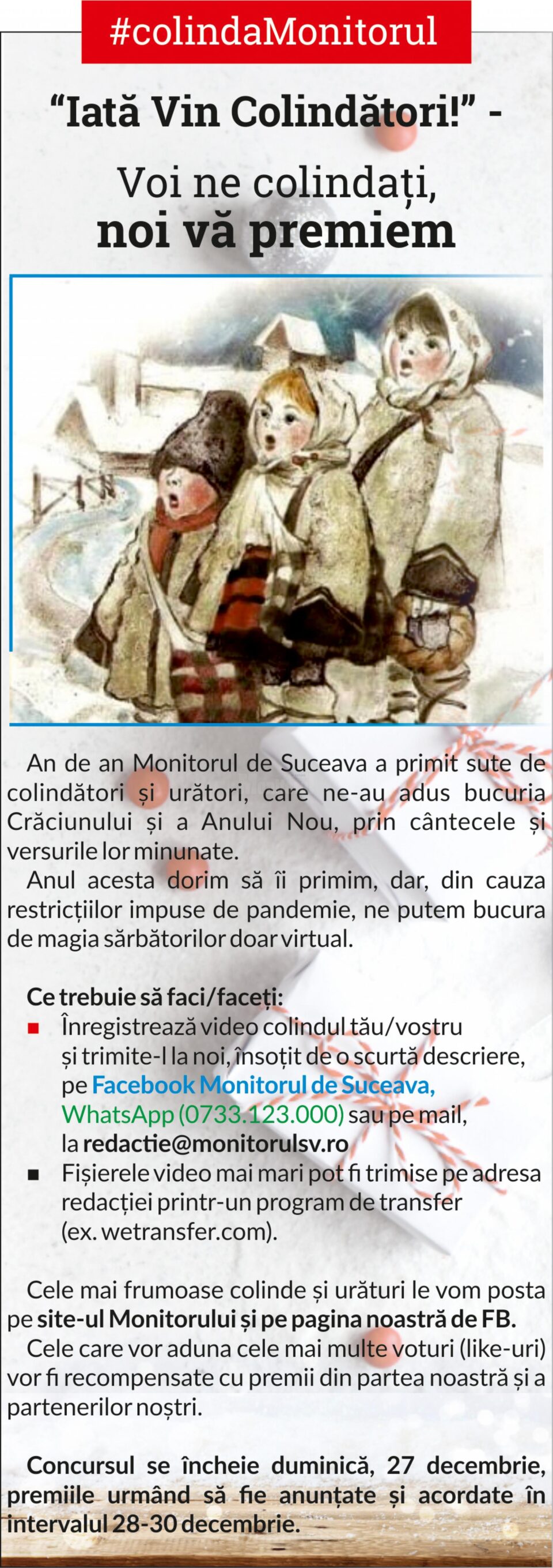 “Iată Vin Colindători!” - Voi ne colindați, noi vă premiem