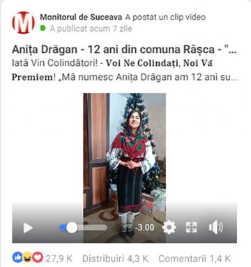 Locul I - Anița Drăgan, 12 ani, din comuna Râșca