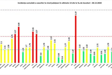 Incidența cumulată a cazurilor de Covid în ultimele 14 zile