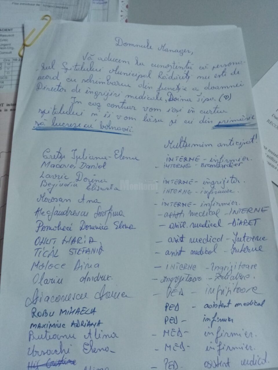 Lista de semnaturi de la Spitalul Radauti