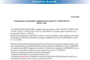 Anunț lansare a proiectului: Capital de lucru pentru SC STEHLMANN TRANS SRL