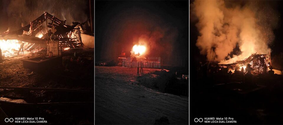 Biserica din localitatea Brodina de Sus, mistuită de un incendiu violent