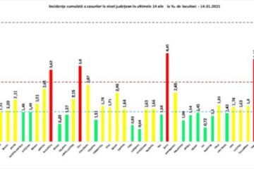 Incidența cumulată a cazurilor de Covid în ultimele 14 zile