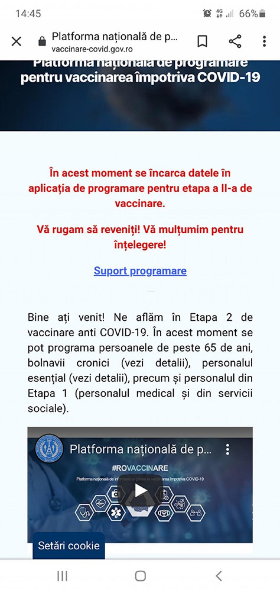 Blocare platformă programare vaccin