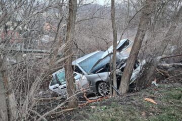 Autoturismul a părăsit șoseaua și a intrat în coliziune violentă cu arborii de la marginea drumului