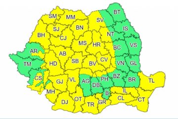 Cod galben de vânt puternic până marți dimineață