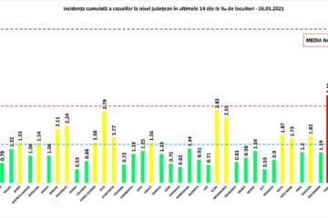 Incidența cumulată a cazurilor de Covid în ultimele 14 zile