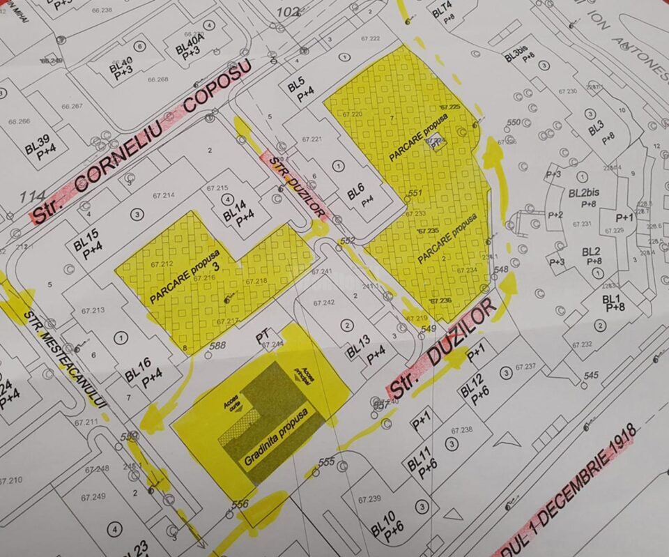 Distribuirea terenurilor eliberate de garaje – grădiniță și trei parcări rezidențiale