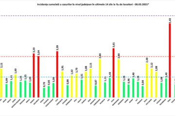 Incidența cumulată a cazurilor de Covid în ultimele 14 zile
