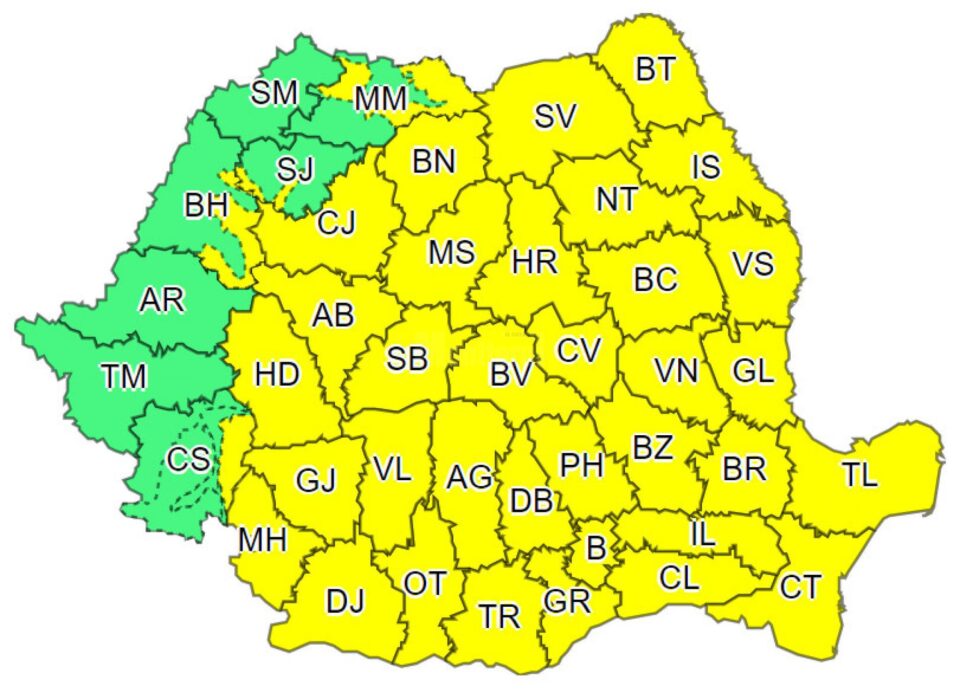 Trei zile de cod galben, începând de luni după-amiază
