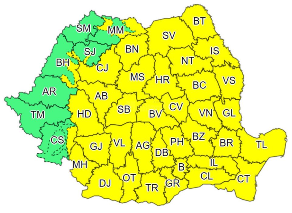 Trei zile de cod galben, începând de luni după-amiază