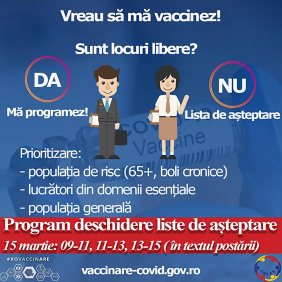 Anunț deschidere liste de vaccinare