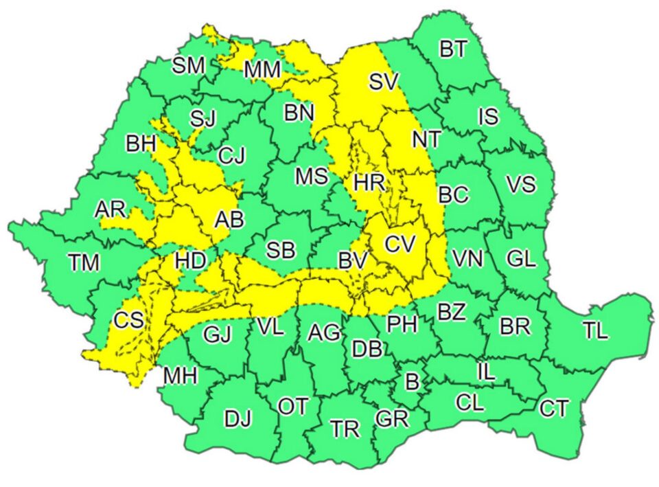Cod galben prelungit de joi pina sambata, pentru o parte a județului Suceava