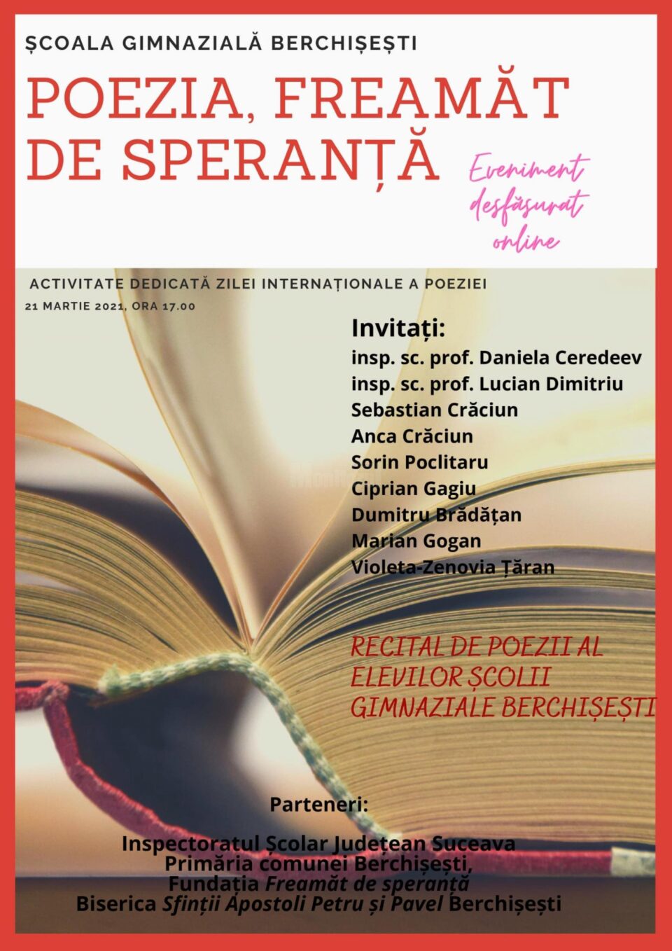 „Poezia, freamăt de speranță”, eveniment online, de Ziua Internațională a Poeziei