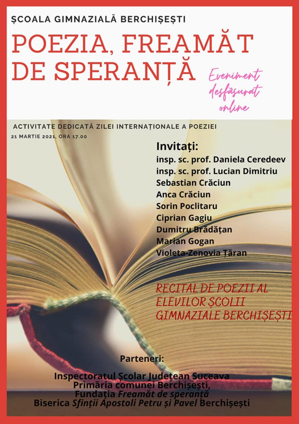 „Poezia, freamăt de speranță”, eveniment online, de Ziua Internațională a Poeziei