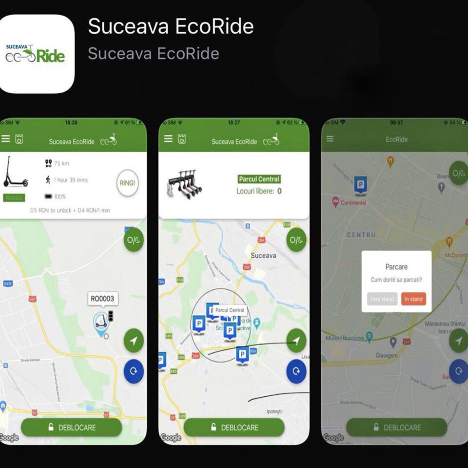 50 de trotinete electrice, disponibile spre închiriere în municipiu, prin intermediul aplicației Suceava EcoRide