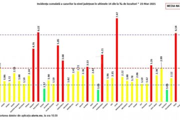 Incidența cumulată a cazurilor de Covid în ultimele 14 zile
