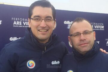 Răzvan Burleanu, conducătorul fotbalului romanesc, alături de Ciprian Anton, președintele AJF Suceava