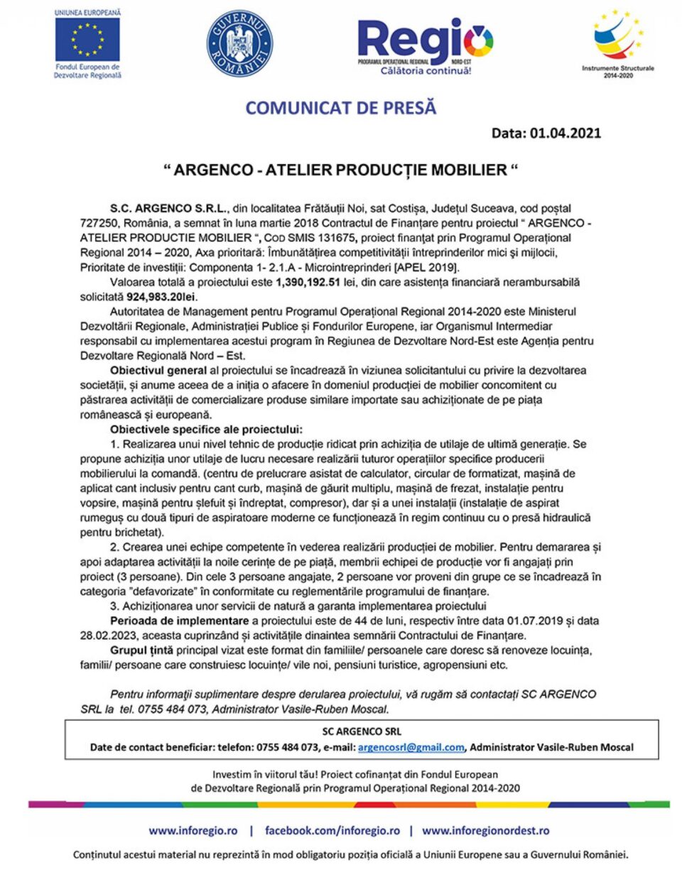 “ARGENCO - ATELIER PRODUCȚIE MOBILIER“