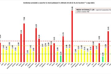 Incidența cumulată a cazurilor de Covid în ultimele 14 zile
