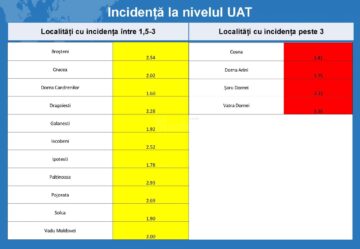 Incidența cazurilor la nivelul unităților administrativ-teritoriale