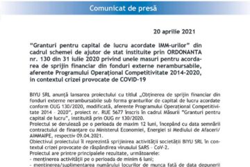 “Granturi pentru capital de lucru acordate IMM-urilor”